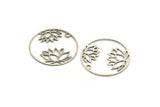Silver Flower Charm, 10 Antique Silver Plated Brass Lotus Flower Charms With 1 Hole, Findings (27x0.60mm) D1438