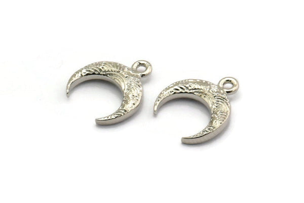 Silver Horn Charm, 6 Silver Tone Textured Brass Horn Charms, Pendant, Jewelry Finding (12x3.50x3mm) N0305 H0158