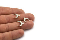 Silver Horn Charm, 6 Silver Tone Textured Brass Horn Charms, Pendant, Jewelry Finding (12x3.50x3mm) N0305 H0158