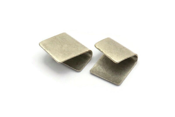 Silver Ribbon Crimp, 8 Antique Silver Plated Brass Ribbon Crimp Ends, Findings (12x15mm) D1341