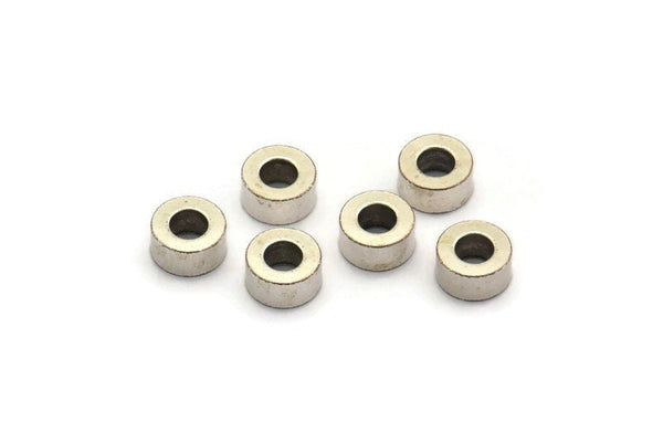 Silver Round Bead, 24 Antique Silver Plated Brass Rondelle Beads, Industrial Beads, Geometric Findings (6x3mm)  A0435