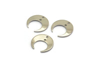 Silver Moon Charm, 12 Silver Tone Brass Crescent Moon Charms With 2 Holes (14x13.5x5x0.8mm) BS 2367 H1378