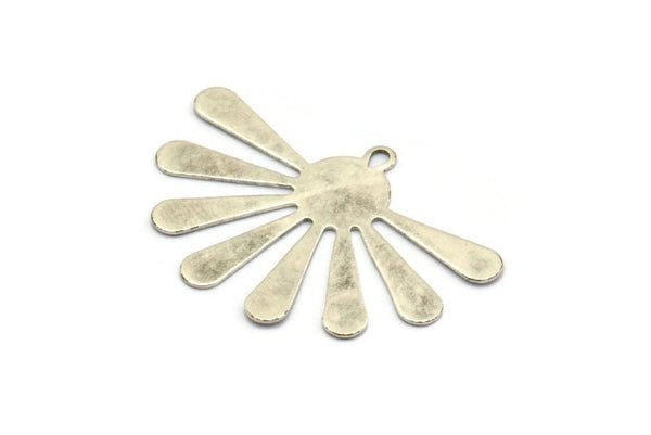 Silver Sun Charm, 6 Antique Silver Plated Brass Sun Charms With 1 Loop, Findings, Earrings (36x24x0.50mm) D1261