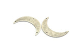 Silver Moon Charm, 6 Textured Antique Silver Plated Brass Crescent Moon Charms With 3 Holes, Connectors (35x9x0.80mm) M174
