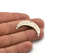 Silver Moon Charm, 6 Textured Antique Silver Plated Brass Crescent Moon Charms With 3 Holes, Connectors (35x9x0.80mm) M174