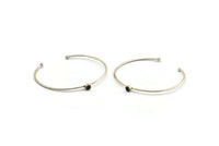 Silver Round Cuff, 2 Antique Silver Plated Brass Bracelet Stone Setting With 1 Pad - Pad Size 5mm D1652