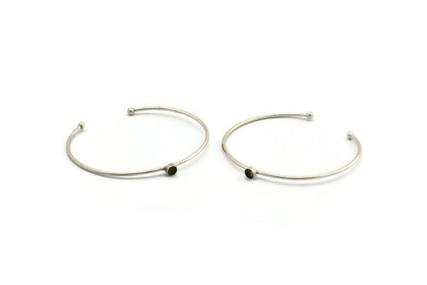Silver Round Cuff, 2 Antique Silver Plated Brass Bracelet Stone Setting With 1 Pad - Pad Size 5mm D1652