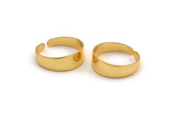 Gold Smooth Ring, 2 Gold Plated Brass Adjustable Smooth Rings, Ring Settings (21x7mm) A2570
