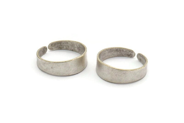 Silver Smooth Ring, 4 Antique Silver Plated Brass Adjustable Smooth Rings, Ring Settings (21x7mm) A2570