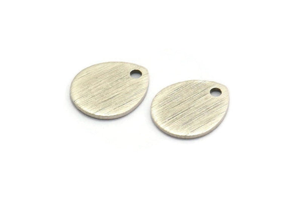 Silver Drop Charm, 12 Textured Antique Silver Plated Brass Drop Charms With 1 Hole, Earrings, Findings (12x10x1mm) D924