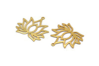 Lotus Flower Charm, 6 Gold Plated Brass Lotus Flower Charms, With 1 Loop, Earrings, Findings (30mm) A1158 H0589