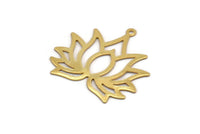 Lotus Flower Charm, 6 Gold Plated Brass Lotus Flower Charms, With 1 Loop, Earrings, Findings (30mm) A1158 H0589