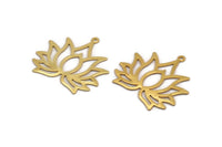 Lotus Flower Charm, 6 Gold Plated Brass Lotus Flower Charms, With 1 Loop, Earrings, Findings (30mm) A1158 H0589