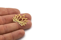 Lotus Flower Charm, 6 Gold Plated Brass Lotus Flower Charms, With 1 Loop, Earrings, Findings (30mm) A1158 H0589