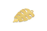 Gold Monstera Charm, 10 Gold Plated Brass Monstera Leaf Charms With 1 Loop, Findings (22x13x0.30mm) D1662