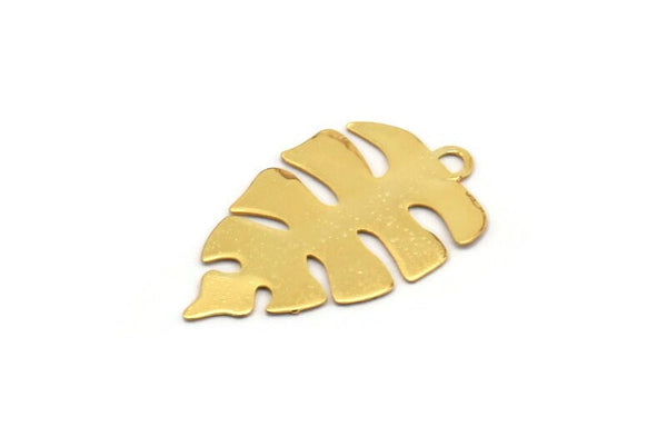 Gold Monstera Charm, 10 Gold Plated Brass Monstera Leaf Charms With 1 Loop, Findings (22x13x0.30mm) D1662