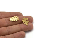 Gold Monstera Charm, 10 Gold Plated Brass Monstera Leaf Charms With 1 Loop, Findings (22x13x0.30mm) D1662