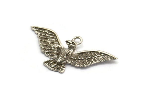 Silver Eagle Pendant, 2 Antique Silver Plated Brass Eagle Charm With 1 Loop, Eagle Pendants (40x20mm) N0411
