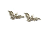 Silver Eagle Pendant, 2 Antique Silver Plated Brass Eagle Charm With 1 Loop, Eagle Pendants (40x20mm) N0411