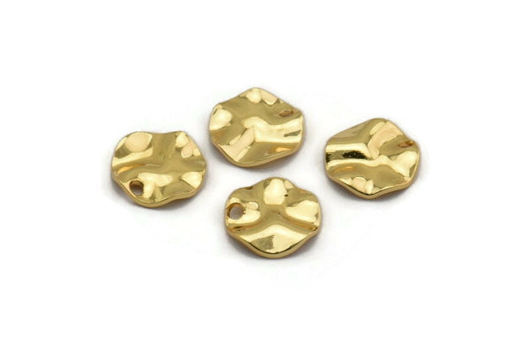 Gold Round Charm, 12 Gold Plated Brass Wavy Round Charms With 1 Hole, Findings (10x0.80mm) D1271