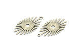 Silver Sunny Charm, 12 Textured Antique Silver Plated Brass Sunny Charms With 1 Loop (26x14x0.60mm) D1537