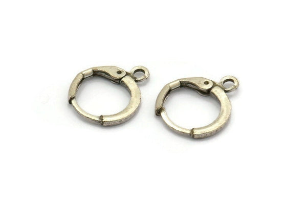 Silver Leverback Earring, 12 Antique Silver Plated Brass Leverback Earring Findings (12mm) D1277