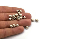Silver Oval Bead, 10 Antique Silver Plated Brass Oval Industrial Findings, Spacer Beads (6x5mm) D0024