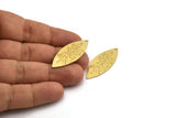 Brass Marquise Charm, 6 Raw Brass Leaf Pattarned Marquise Shaped Charms With 1 Hole (39x15x0.80mm) A5705