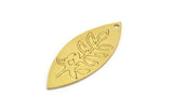 Brass Marquise Charm, 6 Raw Brass Leaf Pattarned Marquise Shaped Charms With 1 Hole (39x15x0.80mm) A5705