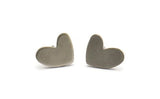 Silver Heart Earring, 6 Antique Silver Plated Brass Heart Stud Earrings (14x11x1mm) M854 A2238