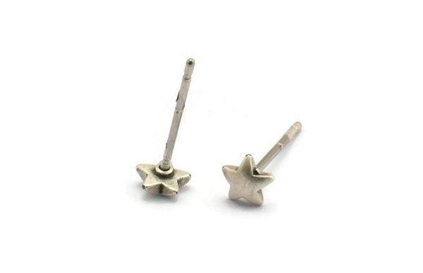Silver Star Earring, 12 Antique Silver Plated Brass Star Stud Earrings (5mm) D1407