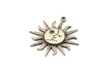 Silver Sun Charm, 2 Antique Silver Plated Brass Sun Charms With 1 Loop, Findings (29x2mm) N1516