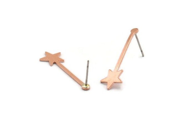 Copper Star Earring, 8 Raw Copper Star Stud Earrings (30x9x0.80mm) M02028