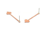 Copper Heart Earring, 8 Raw Copper Spade Stud Earrings (40x9x0.80mm) M02026
