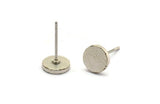 Silver Round Earring, 8 Antique Silver Plated Brass Round Stud Earrings (8mm) D1461