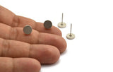 Silver Round Earring, 8 Antique Silver Plated Brass Round Stud Earrings (8mm) D1461