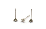 Silver Star Earring, 8 Antique Silver Plated Brass Star Stud Earrings (4mm) D1406