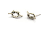 Silver Knot Earring, 4 Antique Silver Plated Brass Knot Stud Earrings (19x8mm) D1309