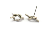 Silver Knot Earring, 4 Antique Silver Plated Brass Knot Stud Earrings (19x8mm) D1309