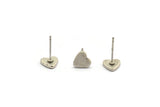Silver Heart Earring, 8 Antique Silver Plated Brass Heart Stud Earrings (8mm) D1459