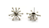 Silver Molecule Earring, 2 Antique Silver Plated Brass Molecule Stud Earrings (28x13mm) D1611