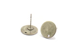 Silver Round Earring, 8 Antique Silver Plated Brass Round Stud Earrings With 1 Hole (11x0.80mm) M02556 A0071