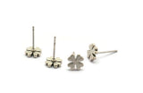 Silver Flower Earring, 8 Antique Silver Plated Brass Flower Stud Earrings (8mm) D1466