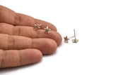 Silver Star Earring, 8 Antique Silver Plated Brass Star Stud Earrings (7mm) D1464