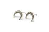 Silver Moon Earring, 6 Antique Silver Plated Brass Crescent Moon Stud Earrings (12x3x2mm) A2182