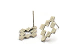 Silver Puzzle Earring, 6 Antique Silver Plated Brass Stud Earrings (10x15x1mm) D1015 A1241