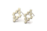 Silver Puzzle Earring, 6 Antique Silver Plated Brass Stud Earrings (10x15x1mm) D1015 A1241