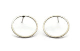 Silver Circle Earring, 8 Antique Silver Plated Brass Circle Stud Earrings (22x1x1mm) BS 1093 A1455
