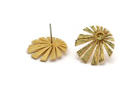 Gold Sun Earring, 2 Gold Plated Brass Rising Sun Flag Stud Earrings - Pad Size 3mm (19x1.2mm) N1435