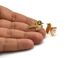 Gold Bird Earring, 2 Gold Plated Brass Bird Stud Earrings (20x15x1.5mm) N1688 H0929